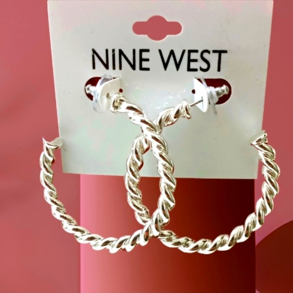 NEW Nine West stainless steel earrings silver 2"L - Picture 1 of 5